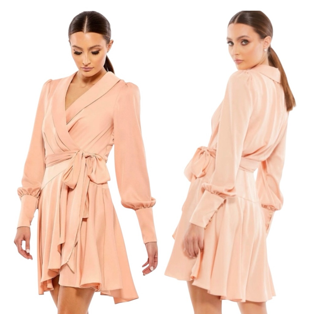 Ieena for Mac Duggal Peach Mini Wrap Dress Size  2